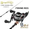 Casting Rods 4 Sections Carbon Fiber Fishing Rod and Black&Red 17+1 Ball Bearing Casting Reel