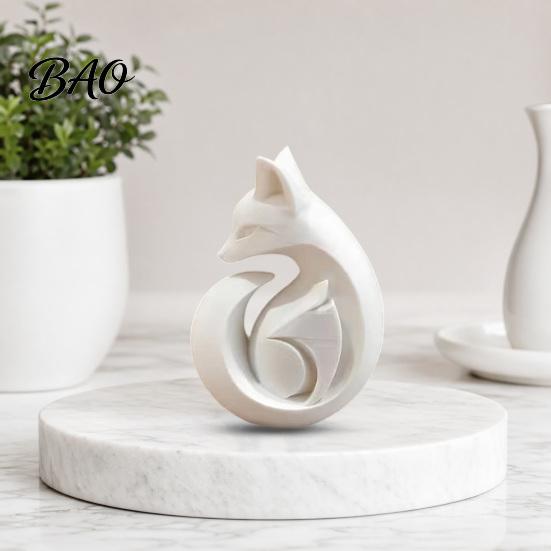 Easy Care Fox Statue 3D Printed Sculpture, Matte White Minimalist Solid Structure Ornament, Sculpture Stain-Resistant Smooth Surface Compact Art Piece