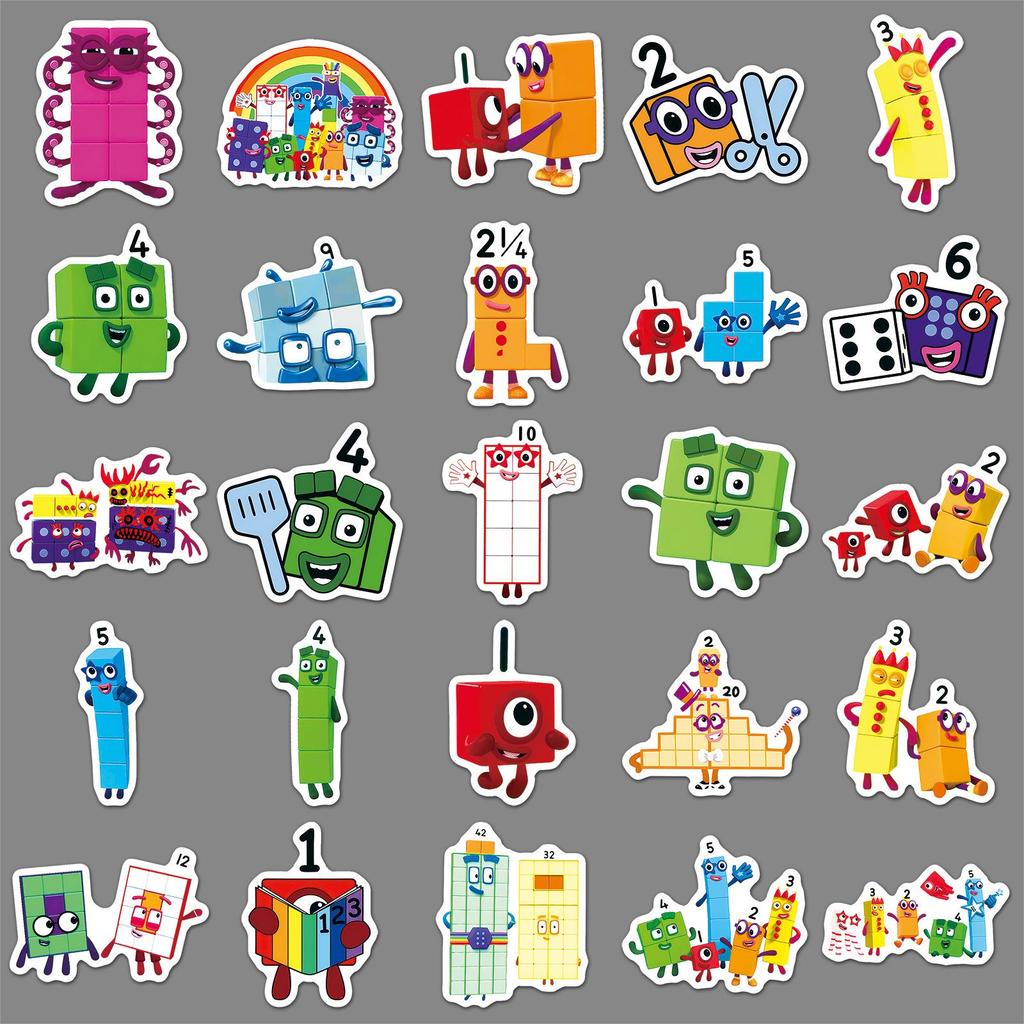 50 листов обучающих наклеек Numberblocks для телефонов и бутылок для воды