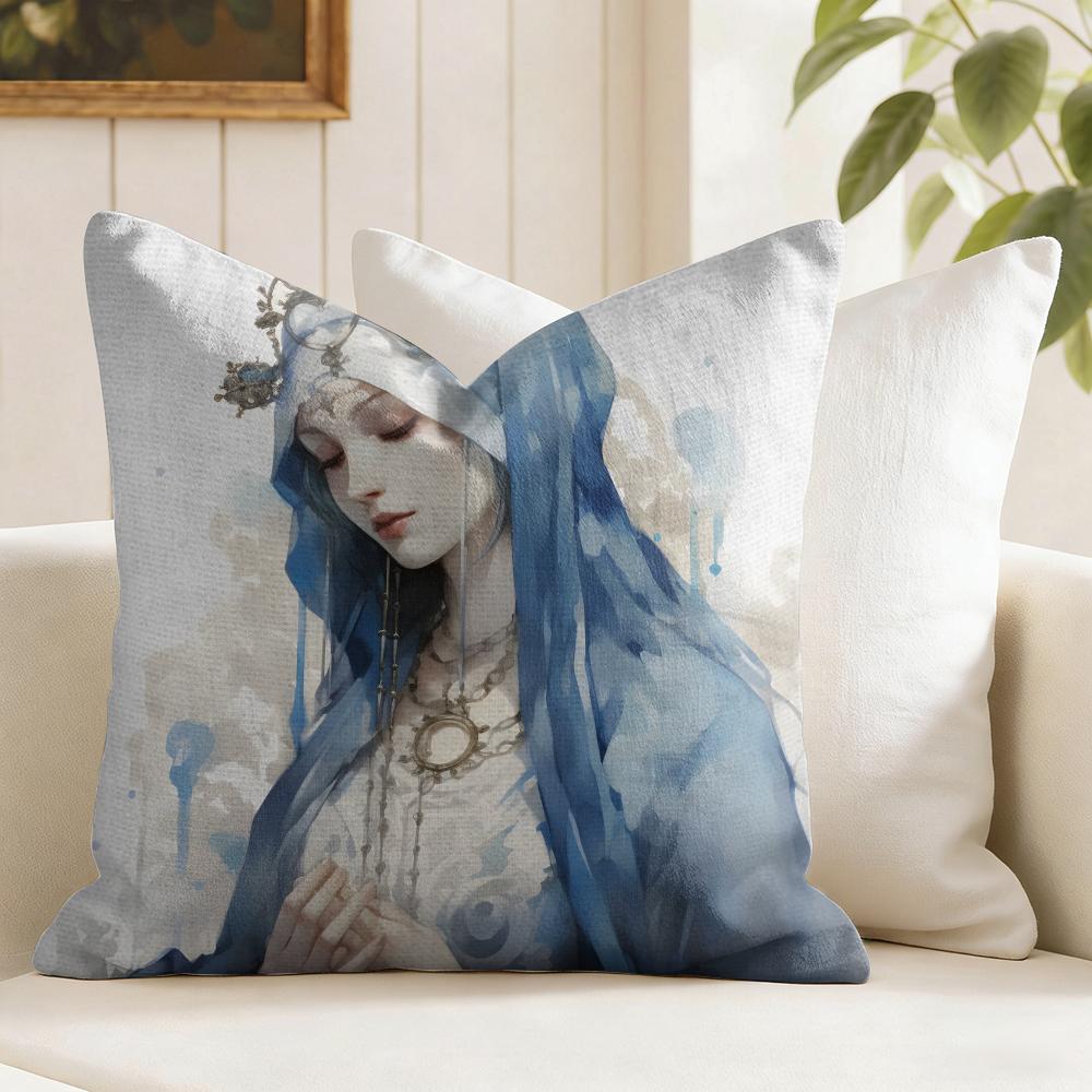 Blessed Virgin Mother Mary Cushion Cover Summer Linen Pillow Case Organic Fabric Cushion Cover DoubleSided Sofa Home Decor