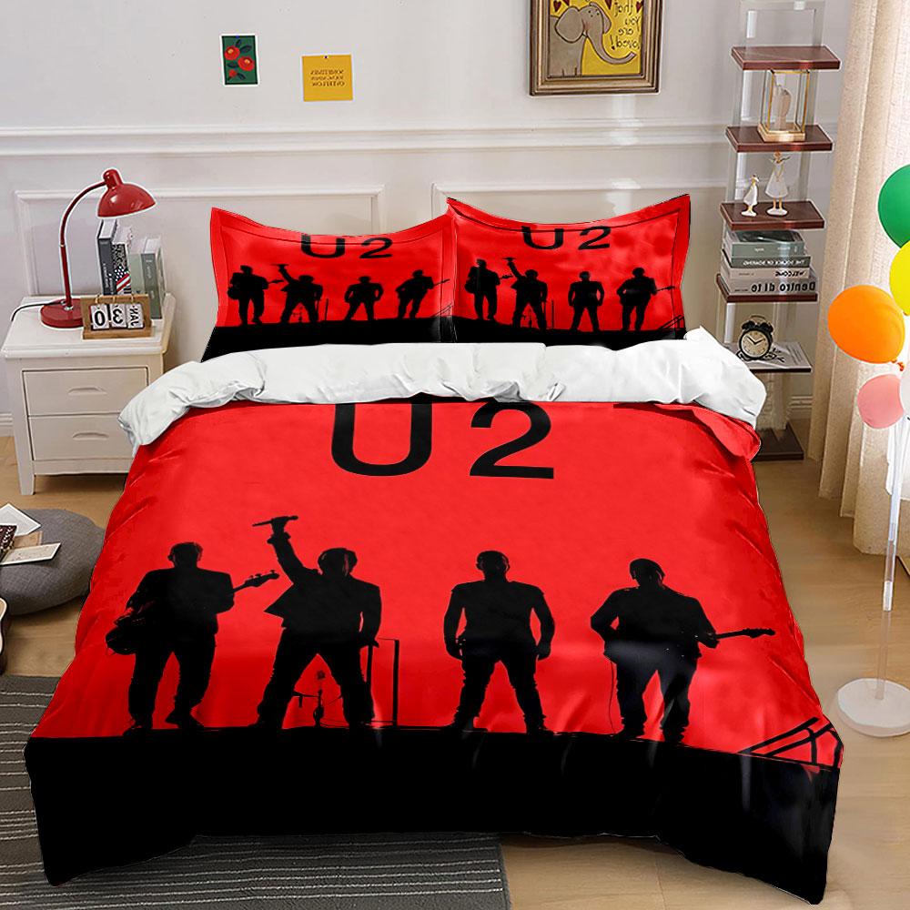 Red U2 Band Silhouette Bedding Bedding Duvet Cover Set Duvet Cover Pillowcases (1 * Duvet Cover 2 * Pillowcases, without duvet insert)