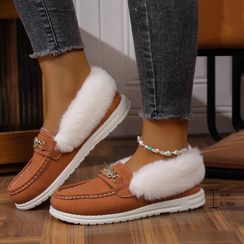 Women's Autumn & Winter Korean-Style Fuzzy Driving Moccasins - Fleece-Lined, Thick-Soled, Slip-On, Soft-Soled, Flat-Heeled