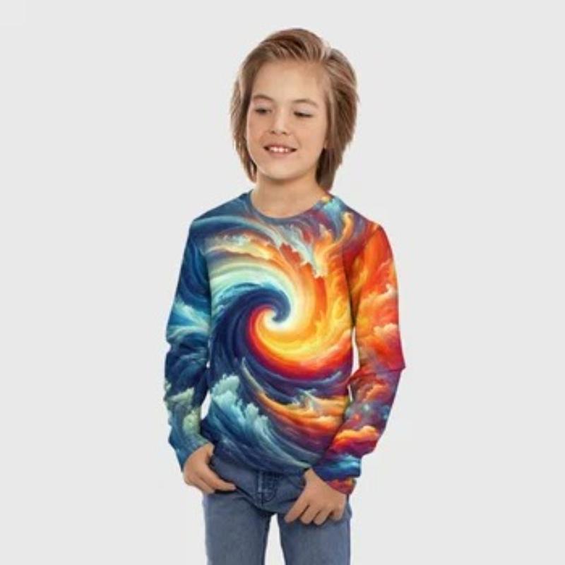 Детские футболки с принтом радужных граффити, милые топы с длинным рукавом для мальчиков, мягкие и удобные
