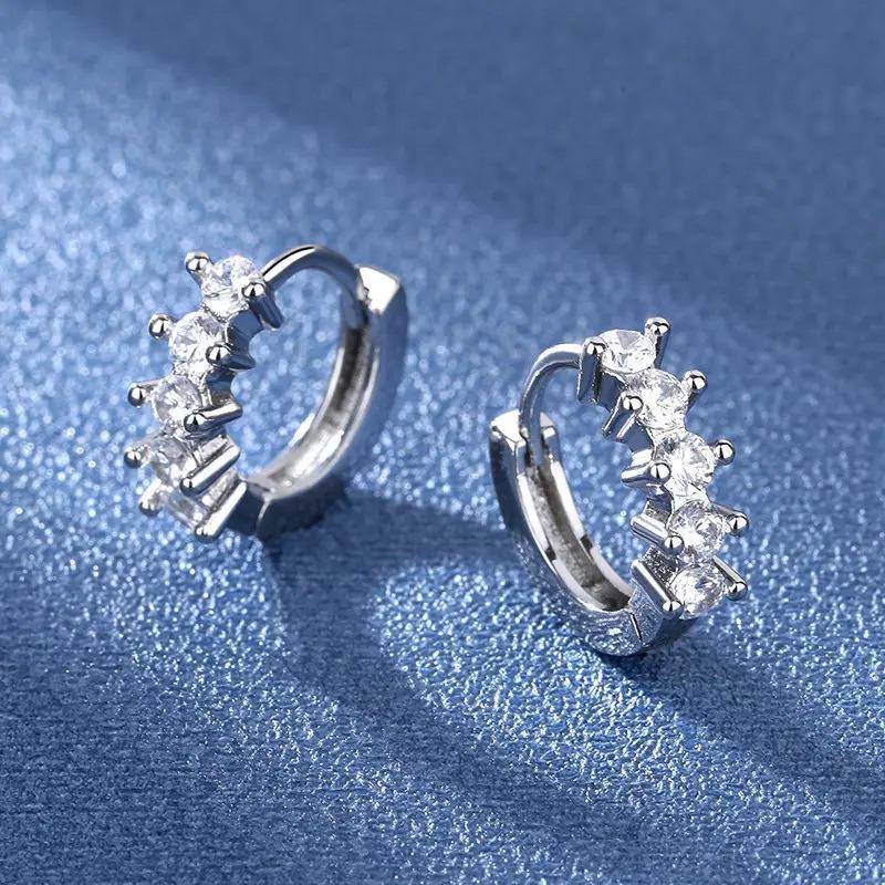 Ювелирные изделия из стерлингового серебра 925 пробы, женские модные милые маленькие прозрачные серьги-гвоздики с кристаллами CZ, подарок для девочек-подростков, женский подарок