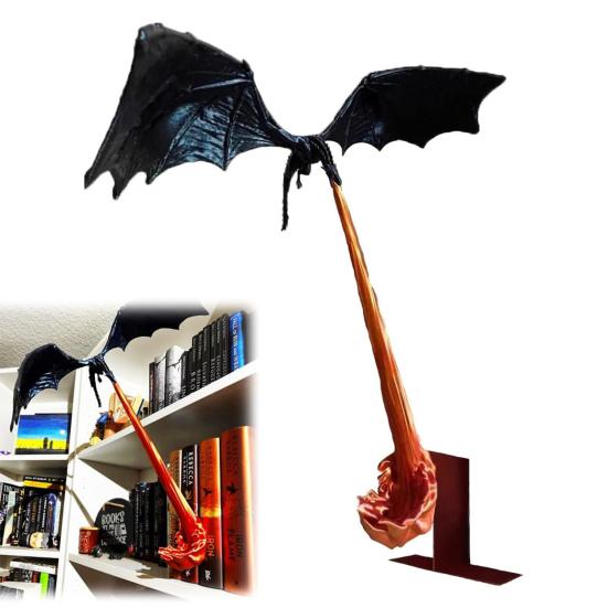 Книжный уголок «Пламя дракона» на Хэллоуин, готический летающий дракон, подставка для книг, скульптура в виде крылатого дракона, вставка для книжной полки