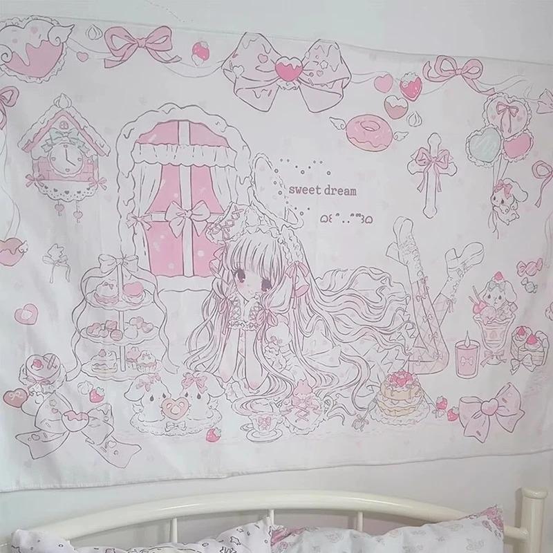 VIKAMA Dream Aesthetic Tapestry PinkPurple HeartShaped Cake Pattern Wall Art Girly Bedroom Decor Dorm Room Refresh Solution