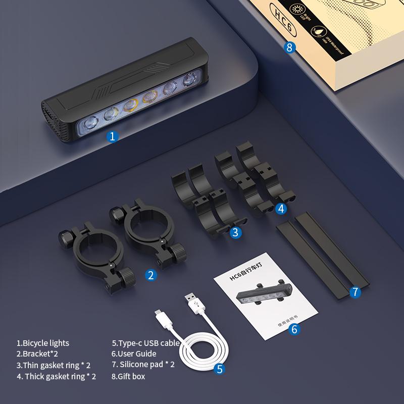 HC6 2000 люмен велосипедная фара перезаряжаемый фонарик высокой интенсивности снаряжение для кемпинга и верховой езды аксессуар для ночного велоспорта для горных велосипедов