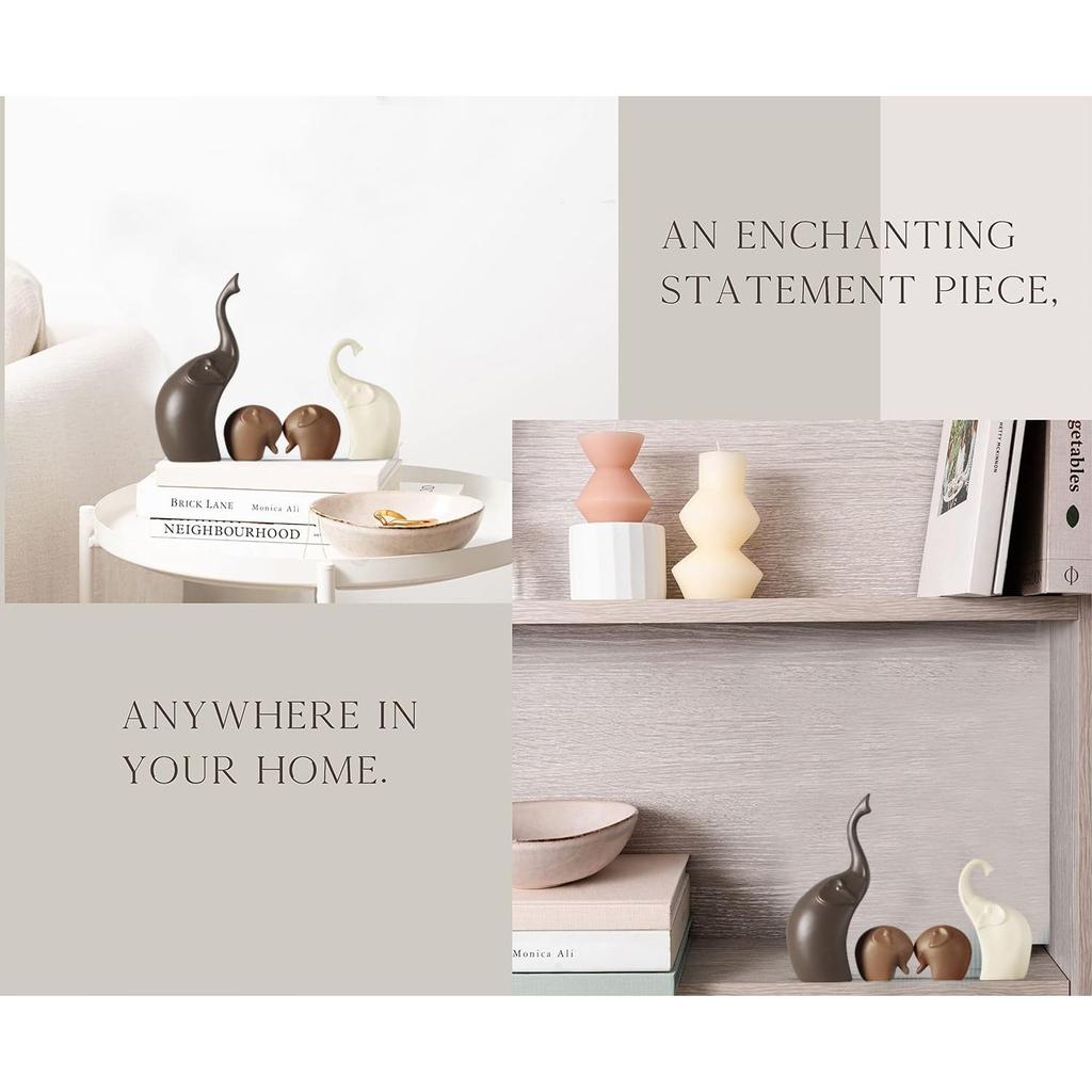 Новый домашний декор Семья слонов Матовая отделка Керамические фигурки - (Набор из 4 предметов, матово-коричневый)