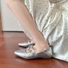 Silver Mary Jane Shoes Light Mouth Lace-up Bow Spring New Soft Flat Single Shoes Women's Shoes