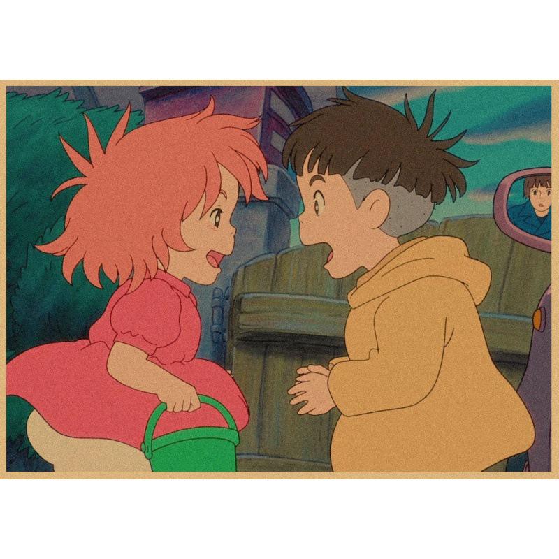 Ponyo on the Cliff Retro Anime Poster - Kraft Paper Wall Art