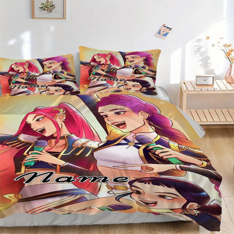 Custom Name kpop cartoon Girl Bedding 3 Piece Set HD Print Duvet Cover Pillowcases for Teens Adult Bedroom Decoration