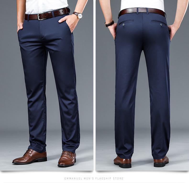 2023 Модные мужские повседневные брюки из шелка Mulberry: Прямой, свободный, с высокой талией, мягкий, дышащий, эластичный, качественный.