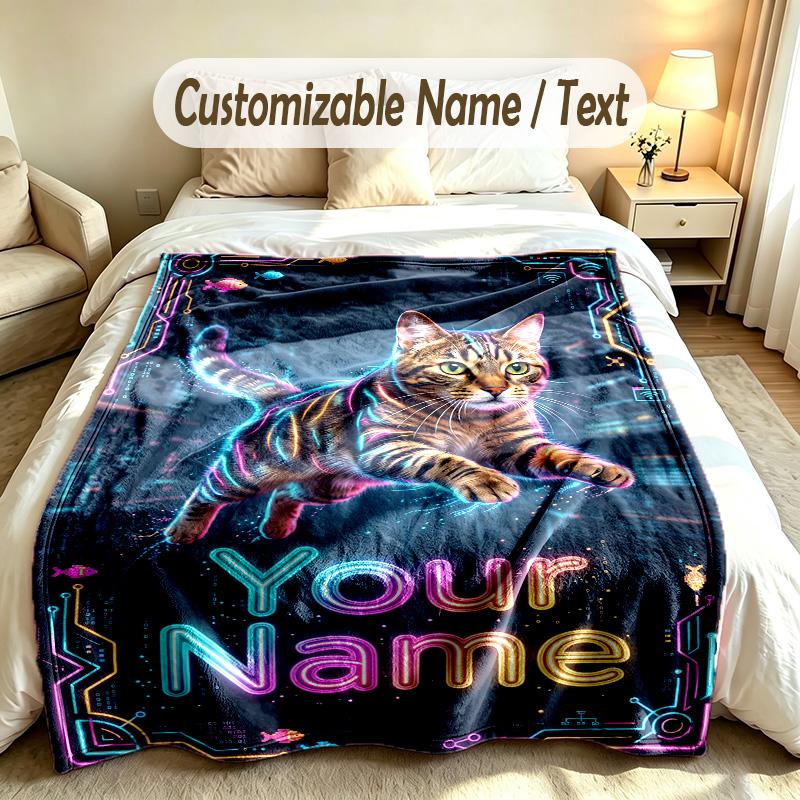 Neon Theme Custom Blanket Personalized Name & Text Customized Soft Warm Throw Blanket Home Decor