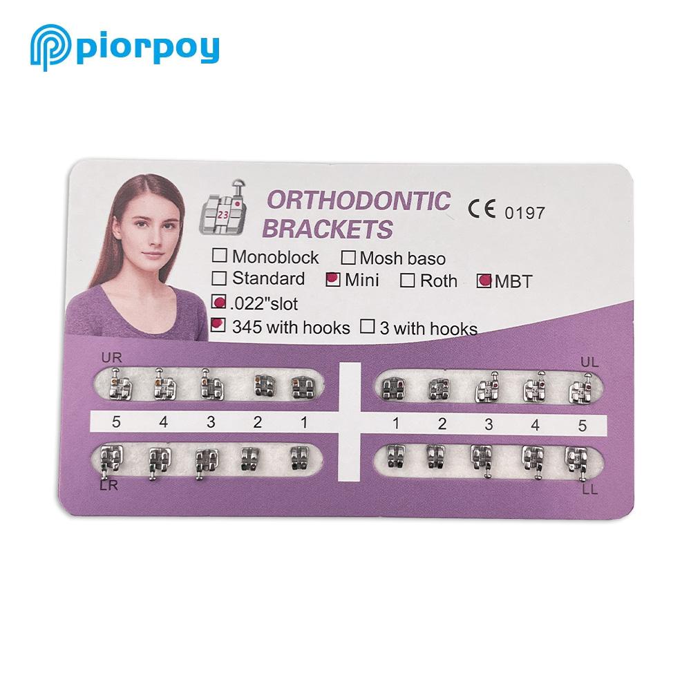 PIORPOY 1Pack Dental Bracket Mini Roth/MBT 0.022 345 Hooks Braces Orthodontic Braces Metal Monoblock Dentistry Materials 3