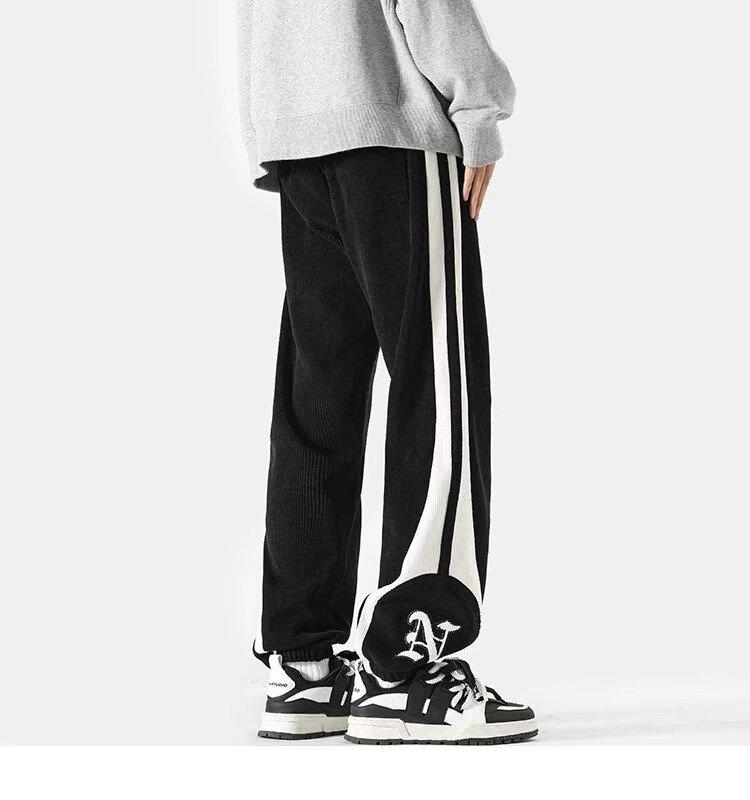 Мужские осенние вельветовые спортивные штаны контрастного цвета, винтажные теплые спортивные штаны, уличная одежда, свободные повседневные брюки в полоску