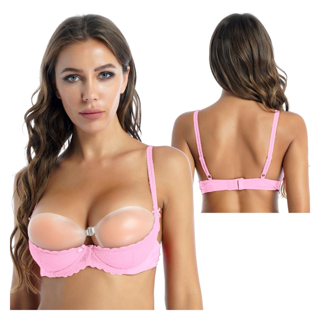 Женский кружевной бюстгальтер пуш-ап с мягкой подкладкой и регулируемыми бретелями размером 1/2 чашки на косточках