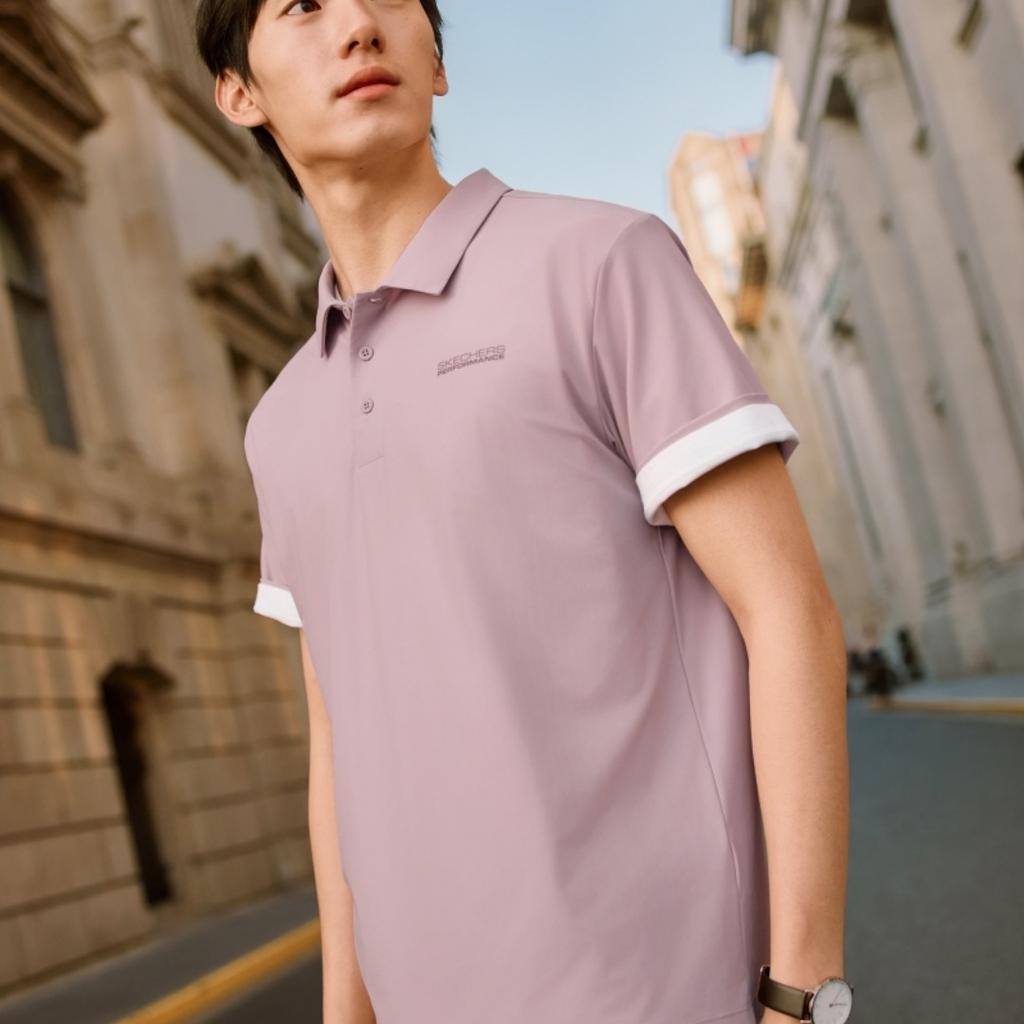 Skechers Дышащая однотонная мужская футболка-поло с длинным рукавом tops P226M114-00YW