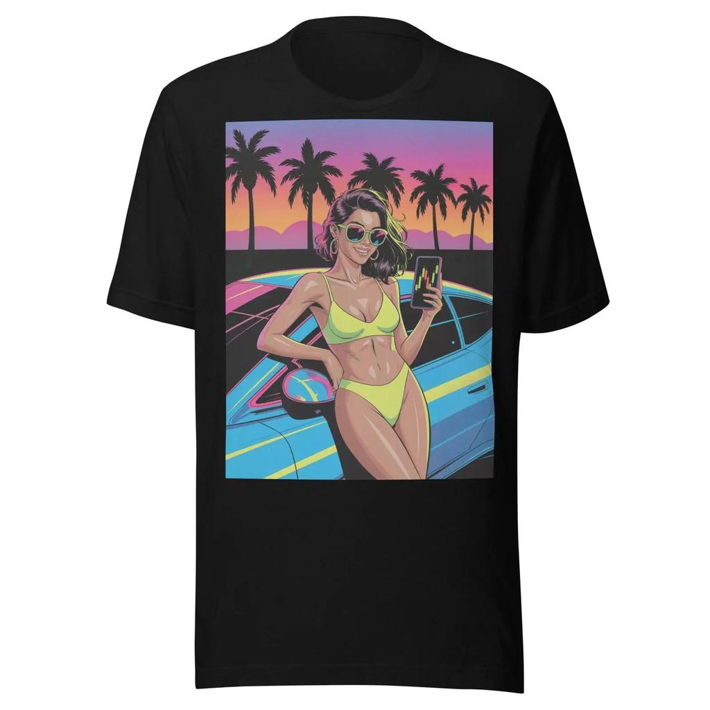 Retro Sunset Bikini Babe Day Trader Gta6 Forex Wall Street Xrp Crypto T Shirt Vintage Washed Homme Casual Comfortable Stretched