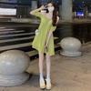 New solid color dress summer one-word neck bubble sleeve temperament fashionable and thin big swing skirt ins tide