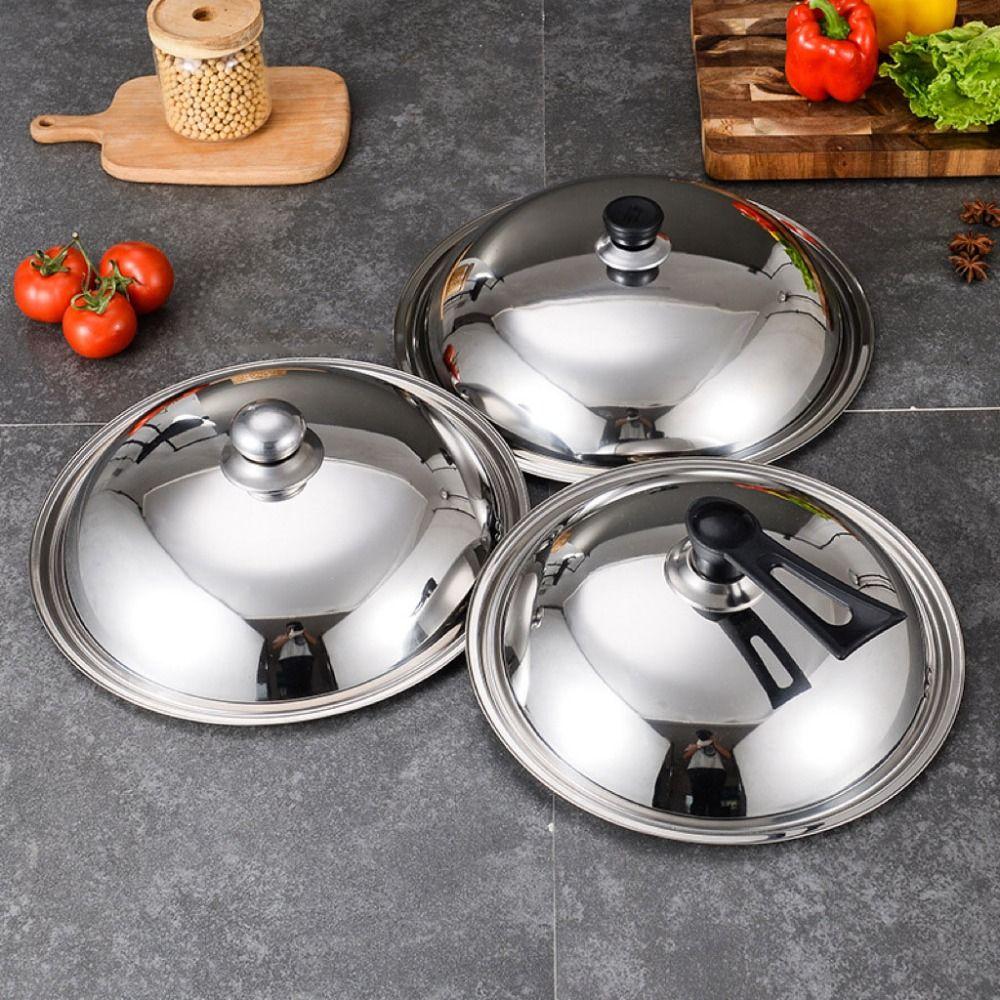 Black Plastic Knob Wok Cover 28/30/32cm Frying Pan Lid Replacement Stainless Steel Pot Lid Hotel