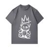 Men's 100% Cotton Crew Neck Short Sleeve T-Shirt, Hand Drawn Stitched Teddy Bear with Crown Print Casual Comfortable Streetwear Top for Daily Wear