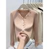 Button v-neck lace splicing knitted sweater women's autumn and winter slim-fitting and thin inner top bottoming shirt