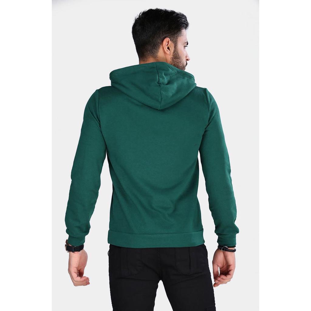 Зеленый мужской свитер с капюшоном и принтом