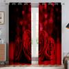 Red Rose Flower Curtains, Window Decoration, Retro Floral, 3D Printing, Custom, Bedroom, Living Room, Kitchen 2PCS