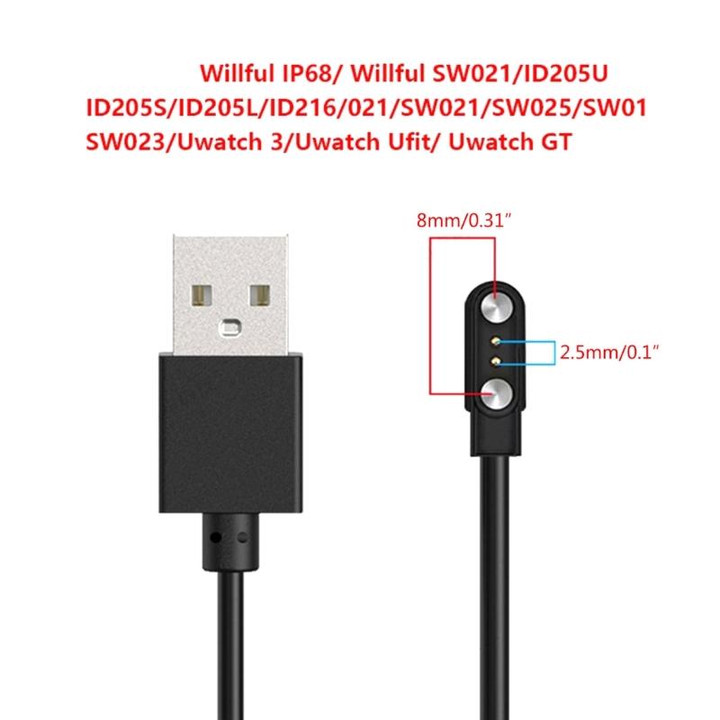 2-пиновый прочный магнитный зарядный кабель USB-линия шнур веревка черная для Willful IP68/Willful Смарт-часов