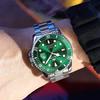 OLEVS Механические часы с автоматическим ручным заводом, водонепроницаемые, с подсветкой, дата, из нержавеющей стали, наручные часы для мужчин, зеленые, мужские