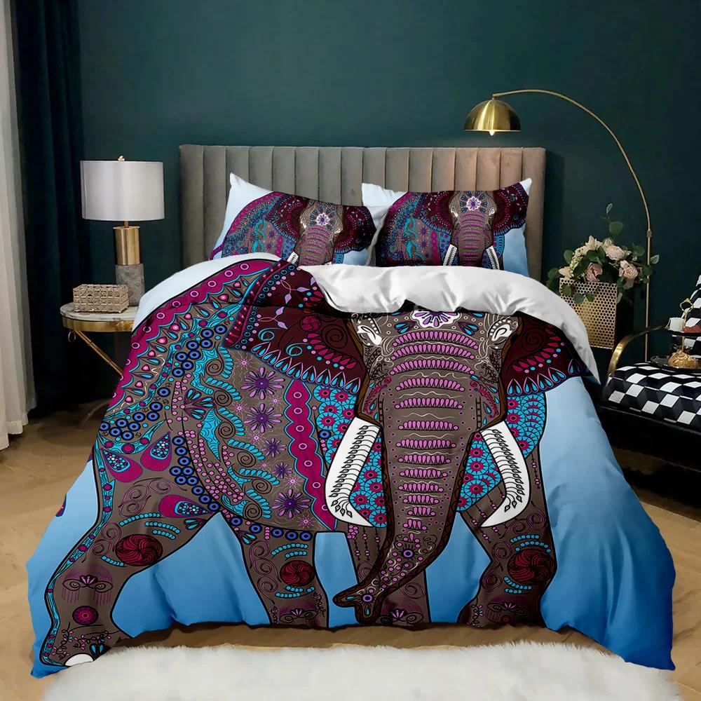 Boho Elephant Duvet Cover Set Bohemian Mandala Elephant Bedding Set Safari Animal Indian Exotic Queen King Polyester Quilt Cover