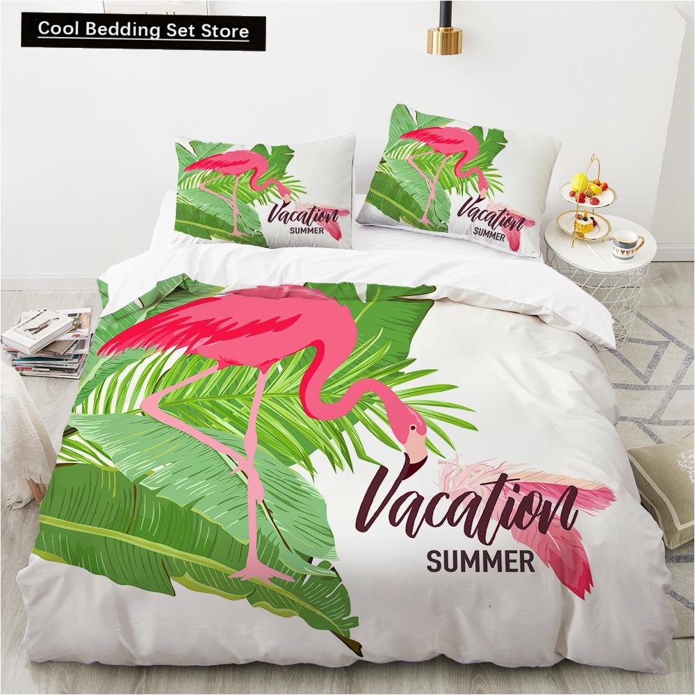 Пододеяльник с изображением животных фламинго King Queen, розовый, с тропическими птицами, комплект постельного белья для детей, подростков, взрослых, синий, мягкий, 2/3 шт., пододеяльник