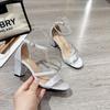 One-line Buckle High-heeled Sandals Summer Casual Versatile Comfortable Women's Shoes New Fashion Square-heeled