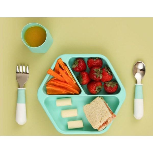 Tiny Twinkle Baby Stainless Steel Spoon + Fork Set, Mint, 1 Set