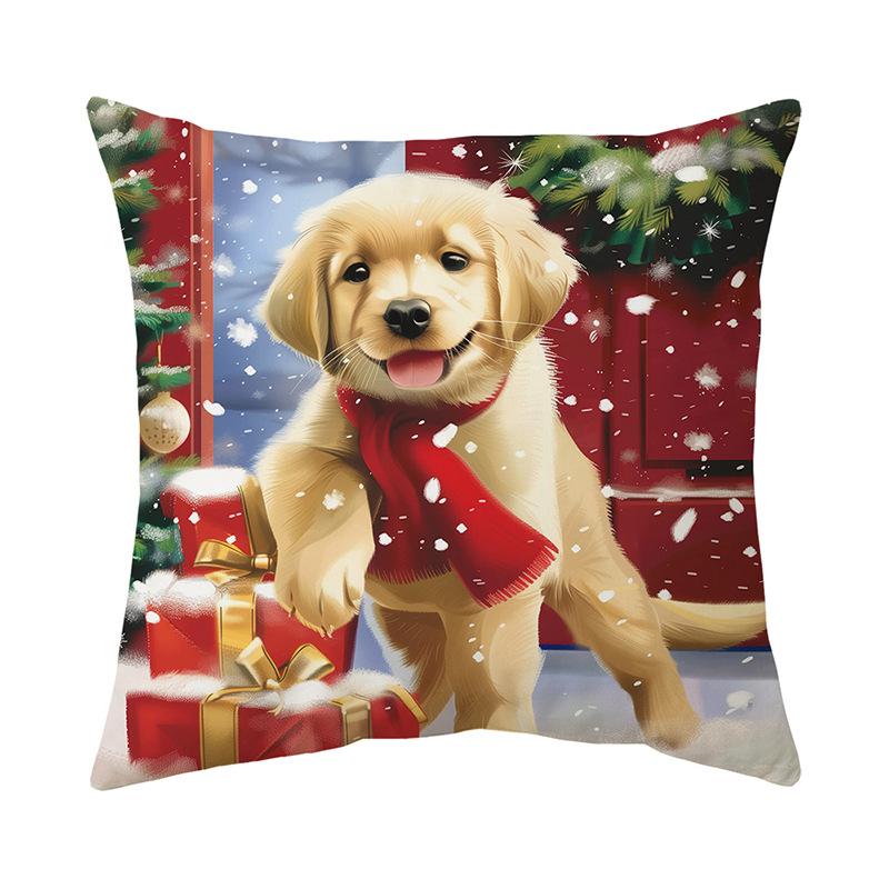 Рождественская милая серия с домашними животными, напечатанные наволочки для подушек, супермягкий короткий плюш с принтом, декоративные наволочки для диванных подушек для дома