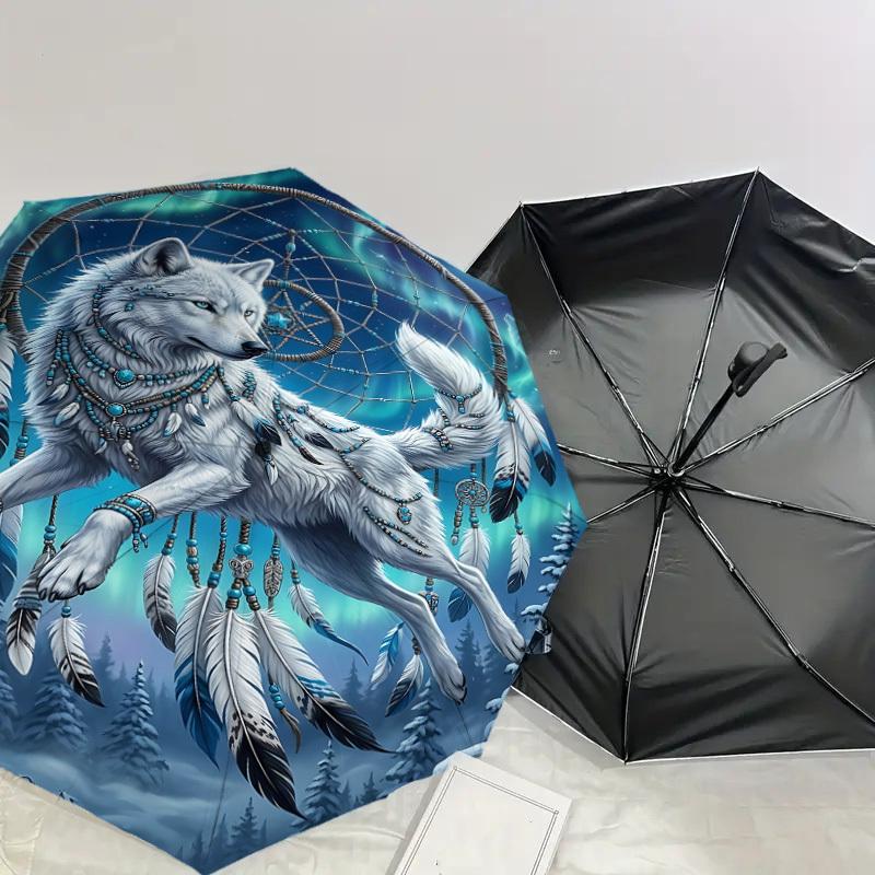 1PC Wolf Dreamcatcher Umbrella-8-Rib Reinforced, Automatic Open, Lightweight & Durable, Fashion Accessory for Outdoor, J0396