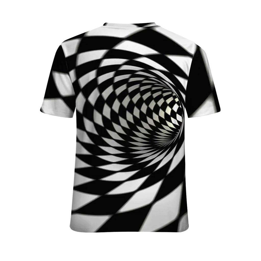 Summer Round Neck 3D Black Hole Visual Illusion Print Top Fashionable Casual Short Sleeved Men's T-shirts