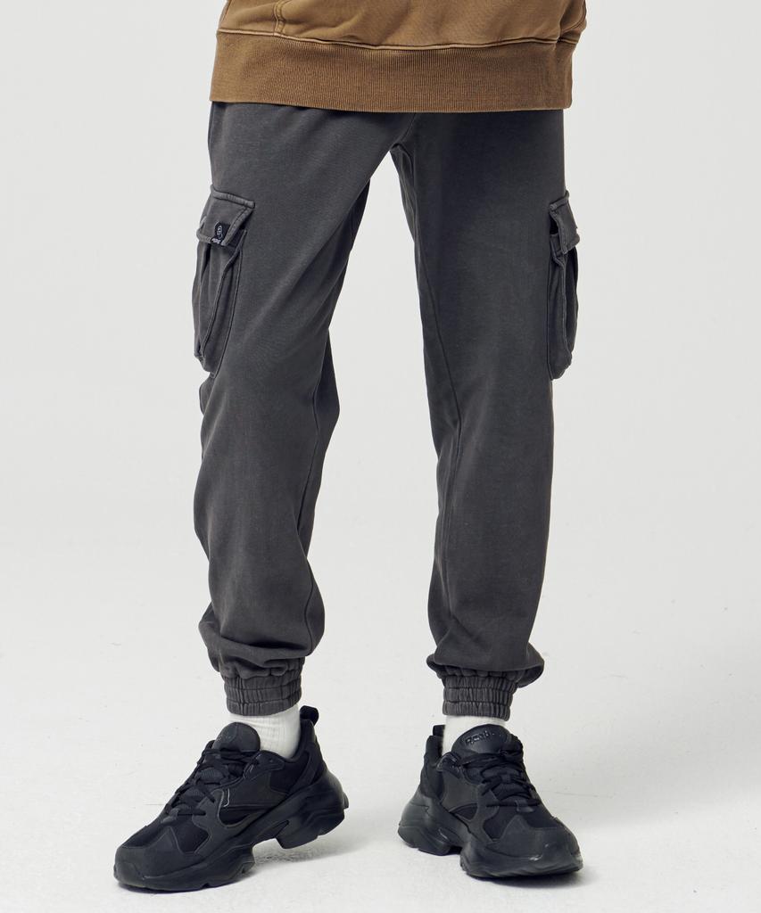 MOZMOZ Pigment Cargo Pocket Training Big Size Jogger Pants Charcoal