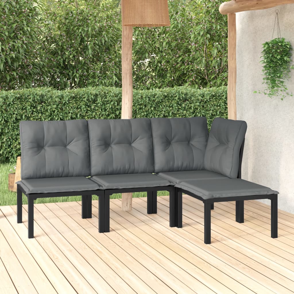 4 Piece Garden Lounge Set in Black and Grey Poly Rattan