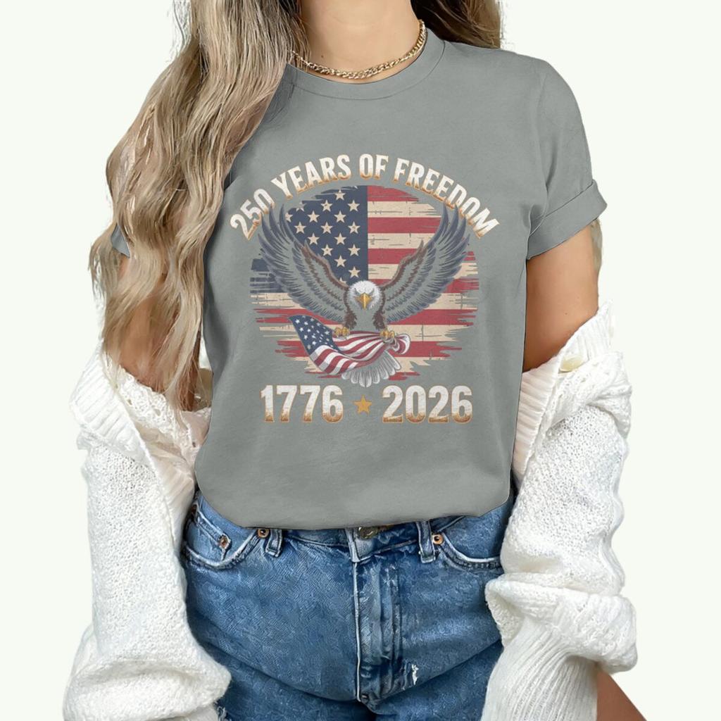 Unisexs American Vintage 17762026 Tshirt 250 Years Of Freedom Print Casual Tshirts Short Sleeve Tops
