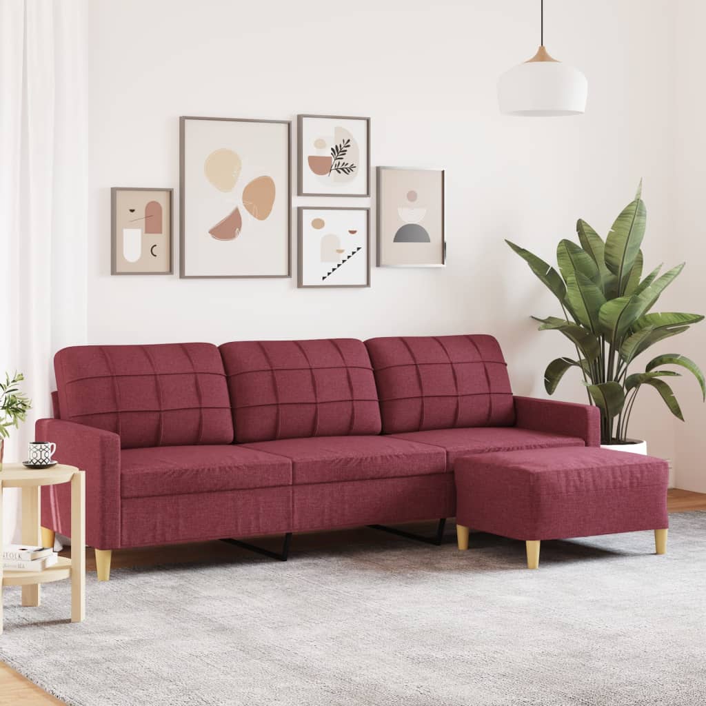 3 Seater Sofa with Footstool Burgundy 210 cm Fabric