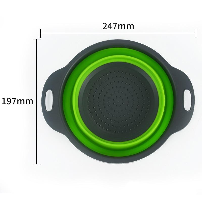 Креативная зеленая силиконовая круглая складная корзина для слива овощей и фруктов, дуршлаг, складной кухонный инструмент