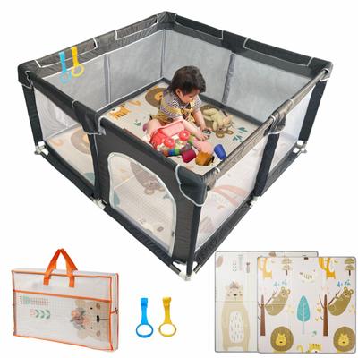 Манеж с игровым ковриком 120x120 см, детский, маленький, с дверью, детский забор, складной детский манеж, круг, легко собирается, моющийся, в комплекте сумка для хранения, японский