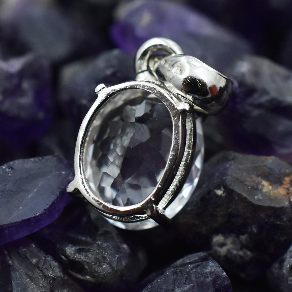 Silver Pendant White Sapphire Natural 20.45 Ct Oval Cut Loose Gemstone CERTIFIED AR-3640-Sa