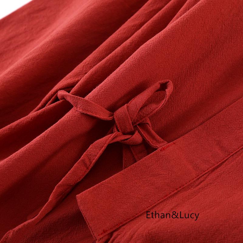 Ramie Cotton Long-Sleeve Bathrobe Nightgown