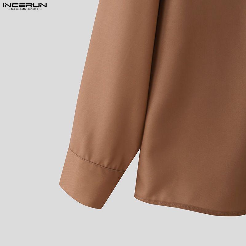 INCERUN Мужские рубашки оверсайз с лацканами, длинным рукавом, полосатым принтом, на пуговицах, повседневные