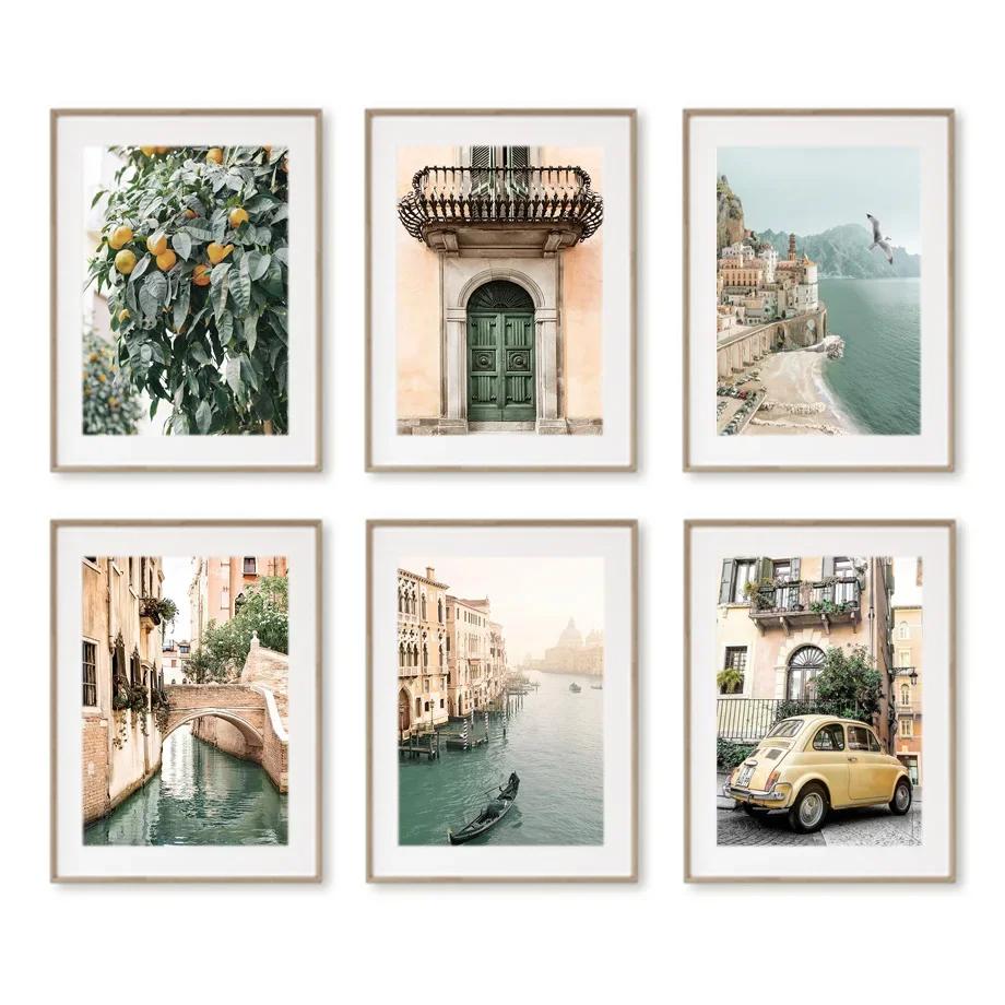 Italy Cinque Terre Sea Town Boat Fruit Tree Nordic Wall Art Canvas Painting Posters And Prints Pictures For Living Room Decor