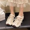 Soft-soled Ballet Velcro Mary Jane Shoes Women's Splicing Leather Casual Versatile Super Soft Shoes