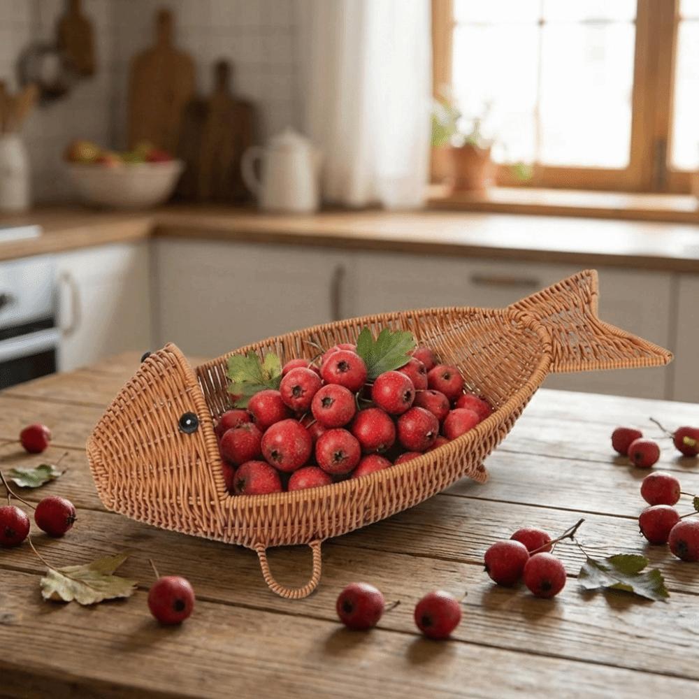 Fish Shape Hand Woven Fruit Basket Plastic Woven Storage Basket Drain Basket  Kitchen Storage