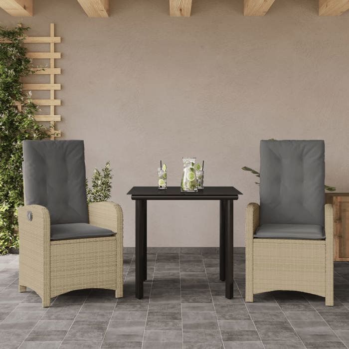 VidaXL Ensemble à Manger de Jardin avec Coussins 3 pcs, Table et Chaises avec Dossier Réglable, Meubles d'Extérieur Patio 3212400